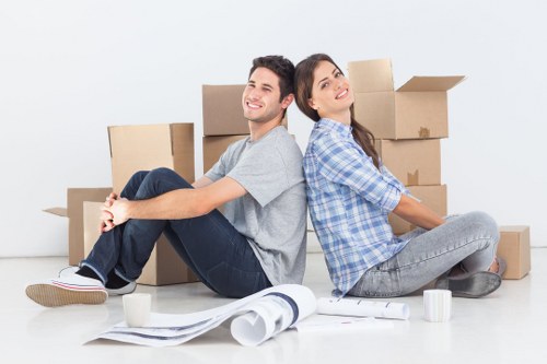 Packed office items ready for relocation in Highams Park