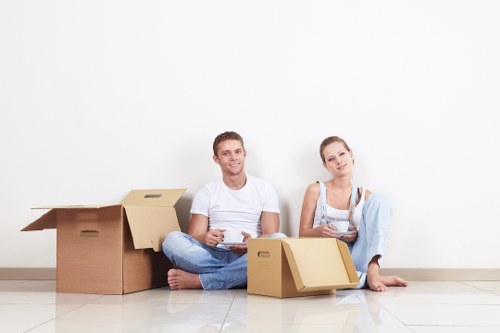 Office furniture and equipment being organised for relocation