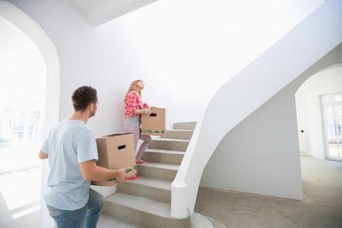 Boxes and furniture prepared for a house removal service