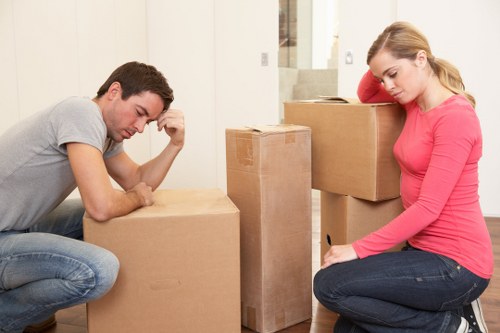 Packed boxes and furniture ready for transport